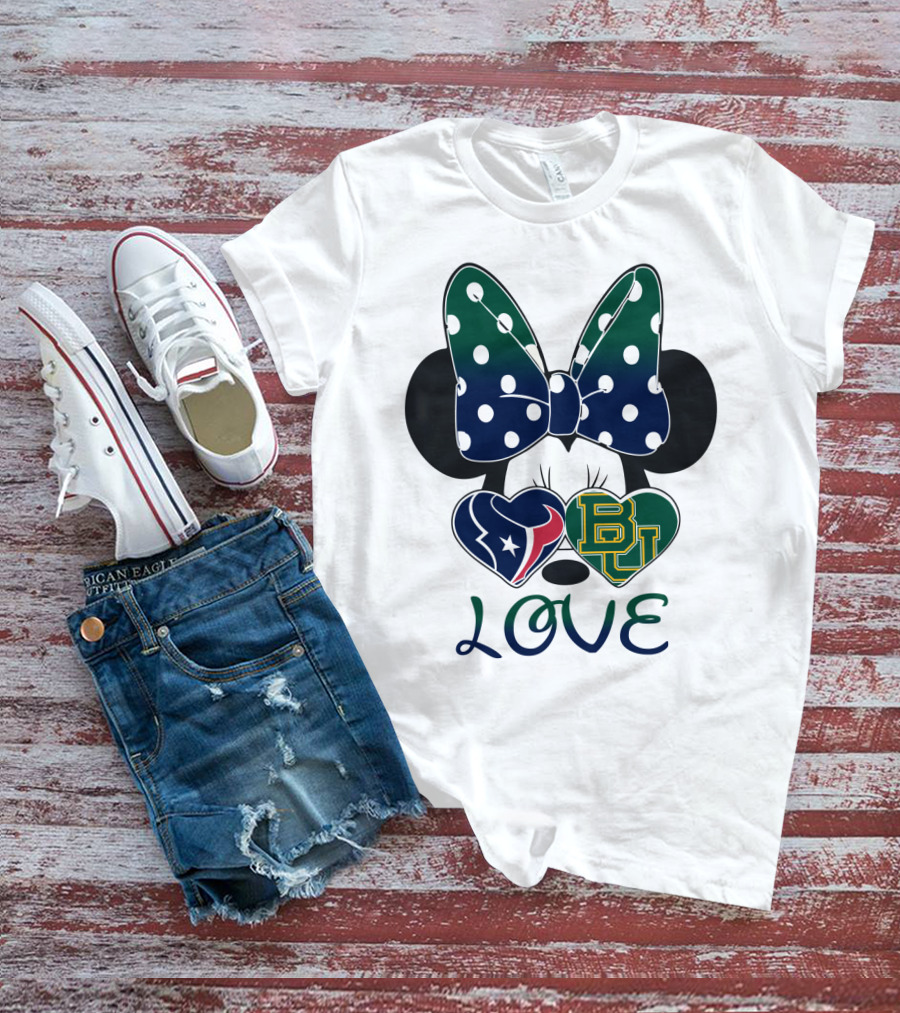 Houston Texans Baylor University Love Minnie Polka Dot Bow T-Shirt