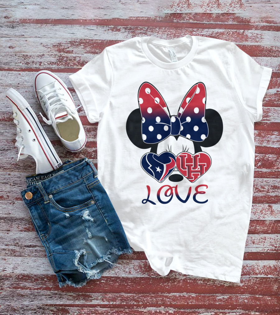 Love Minnie Houston Texans Uh Bow Hearts T-Shirt
