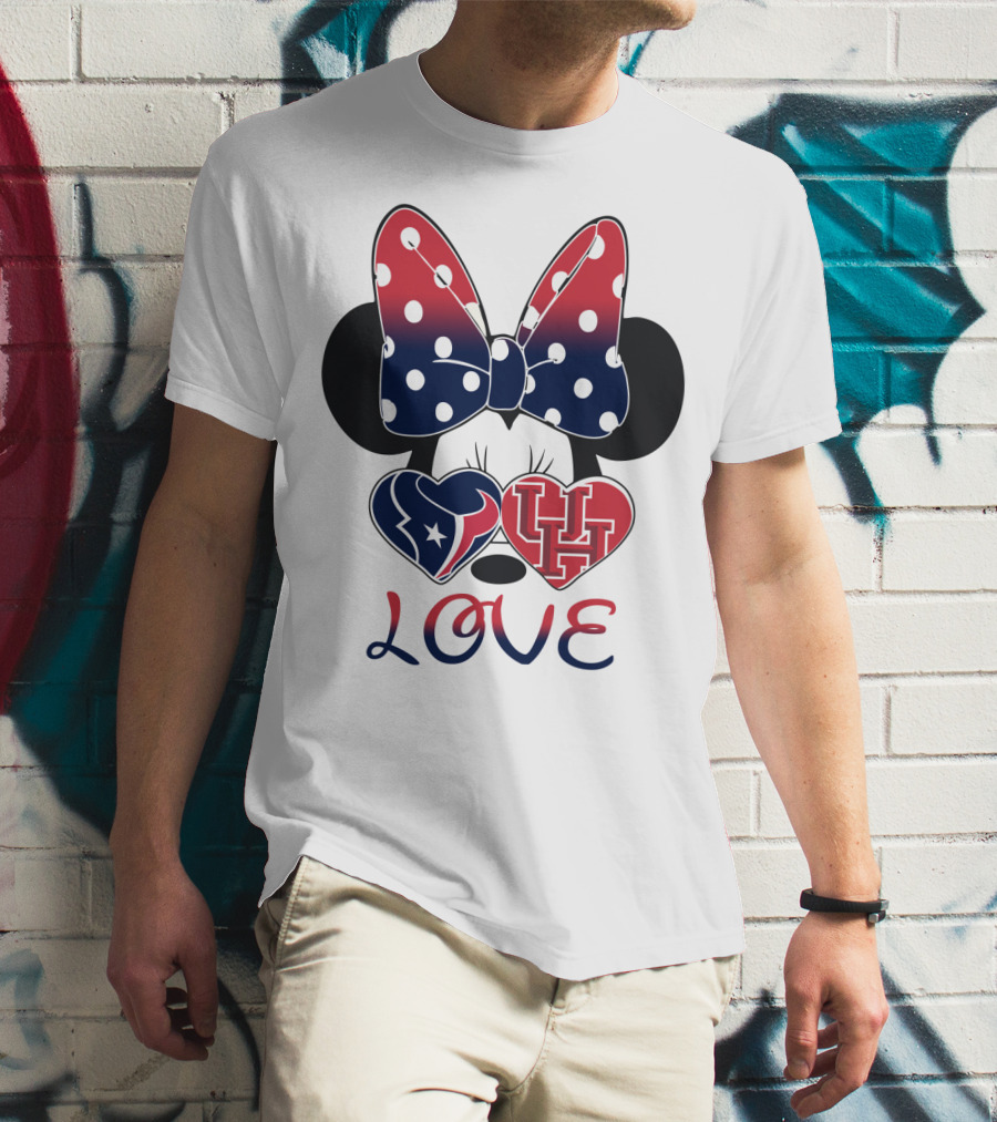 Love Minnie Houston Texans Uh Bow Hearts T-Shirt