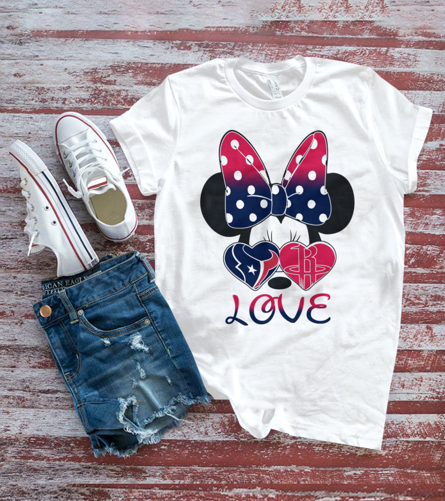 Love Minnie Mouse Houston Texans Rockets Hearts T-Shirt
