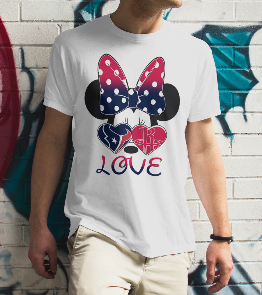 Love Minnie Mouse Houston Texans Rockets Hearts T-Shirt