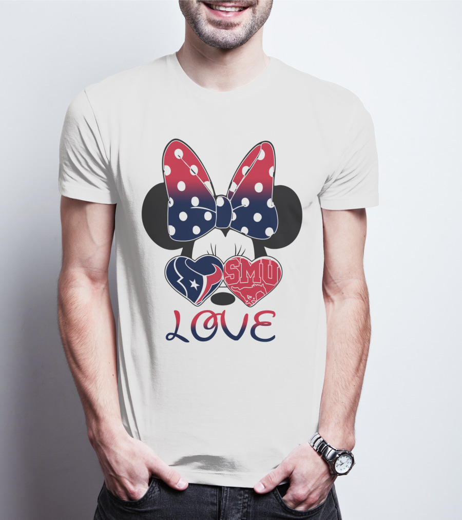 Mic 120 Love Texans Smu Minnie Bow Hearts T-Shirt