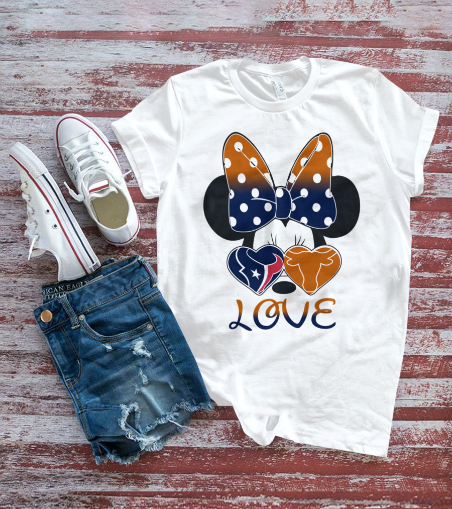 Love Texas Houston Football Minnie Ears Bow T-Shirt