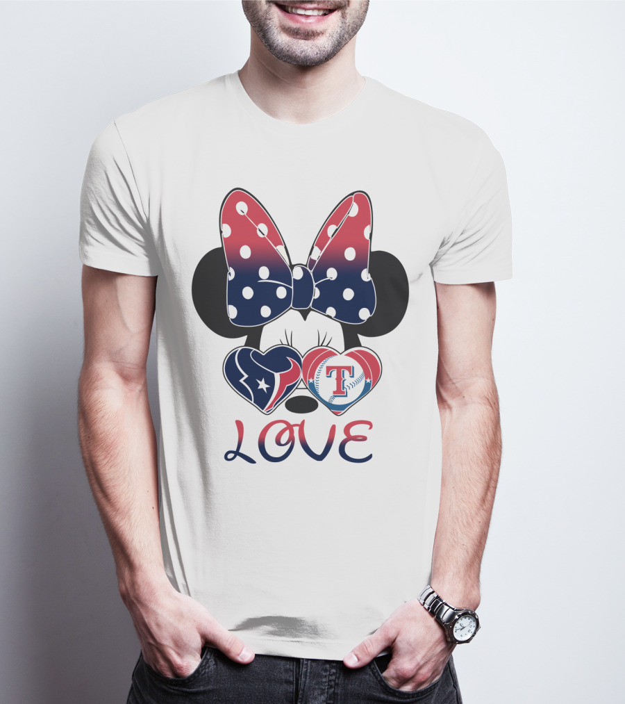 Minnie Bow Love Texans Rangers Hearts T-Shirt