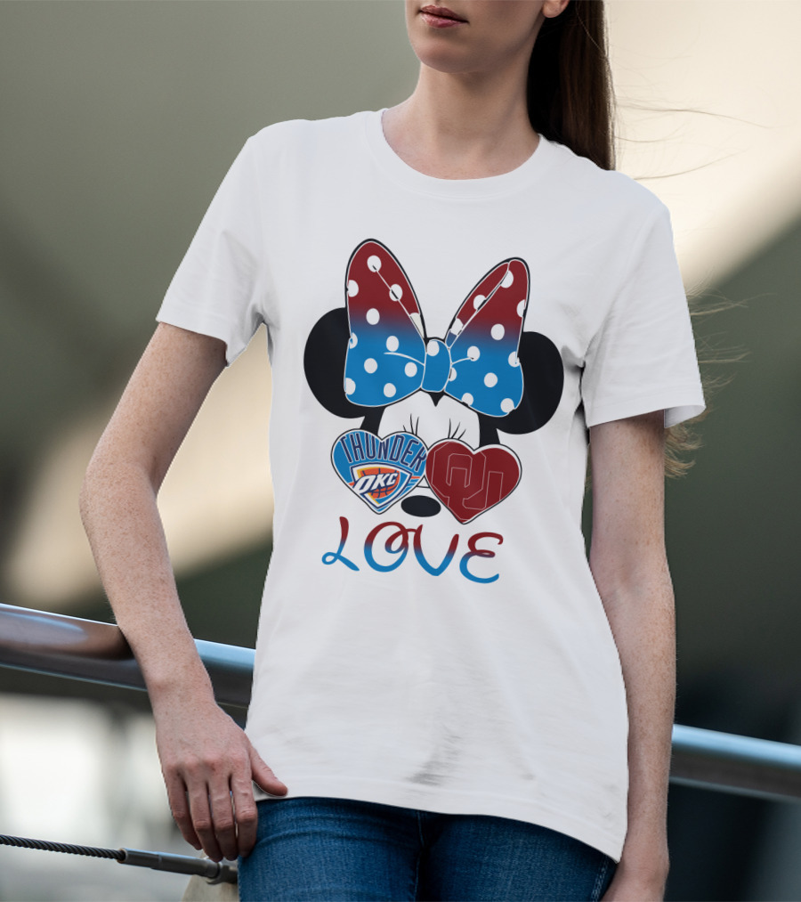 Mic 126 Minnie Mouse Thunder Okc Ou Love Bow Hearts T-Shirt