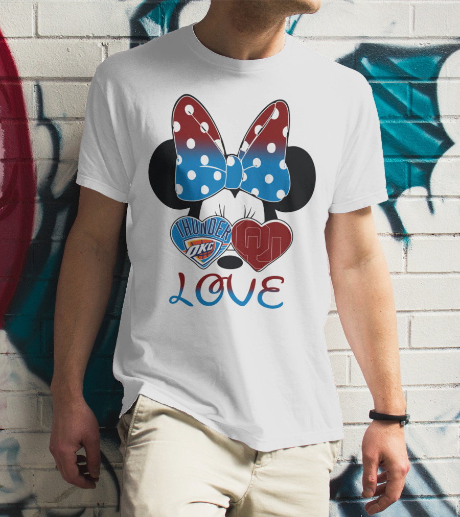 Mic 126 Minnie Mouse Thunder Okc Ou Love Bow Hearts T-Shirt