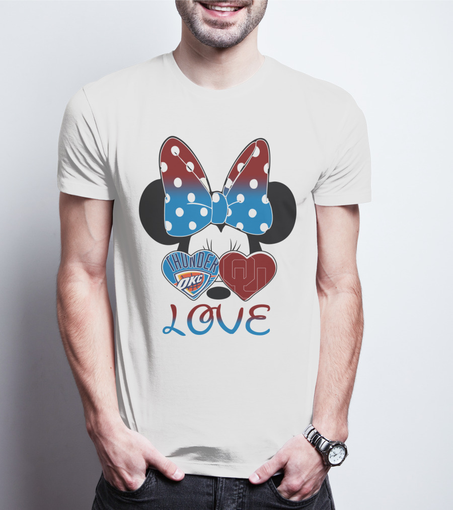 Mic 126 Minnie Mouse Thunder Okc Ou Love Bow Hearts T-Shirt