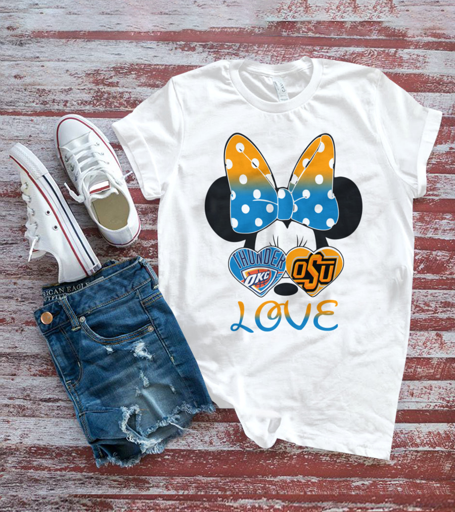 Okc Thunder Osu Love Minnie Bow Hearts T-Shirt
