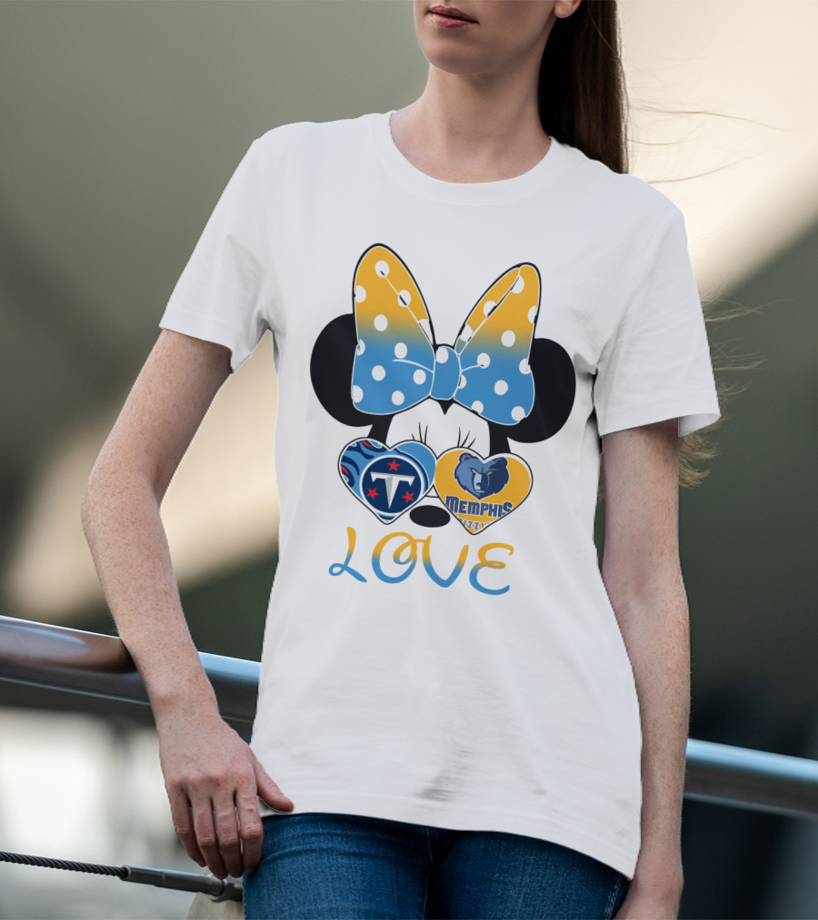 Love Tennessee Titans Memphis Grizzlies Minnie Bow Hearts T-Shirt