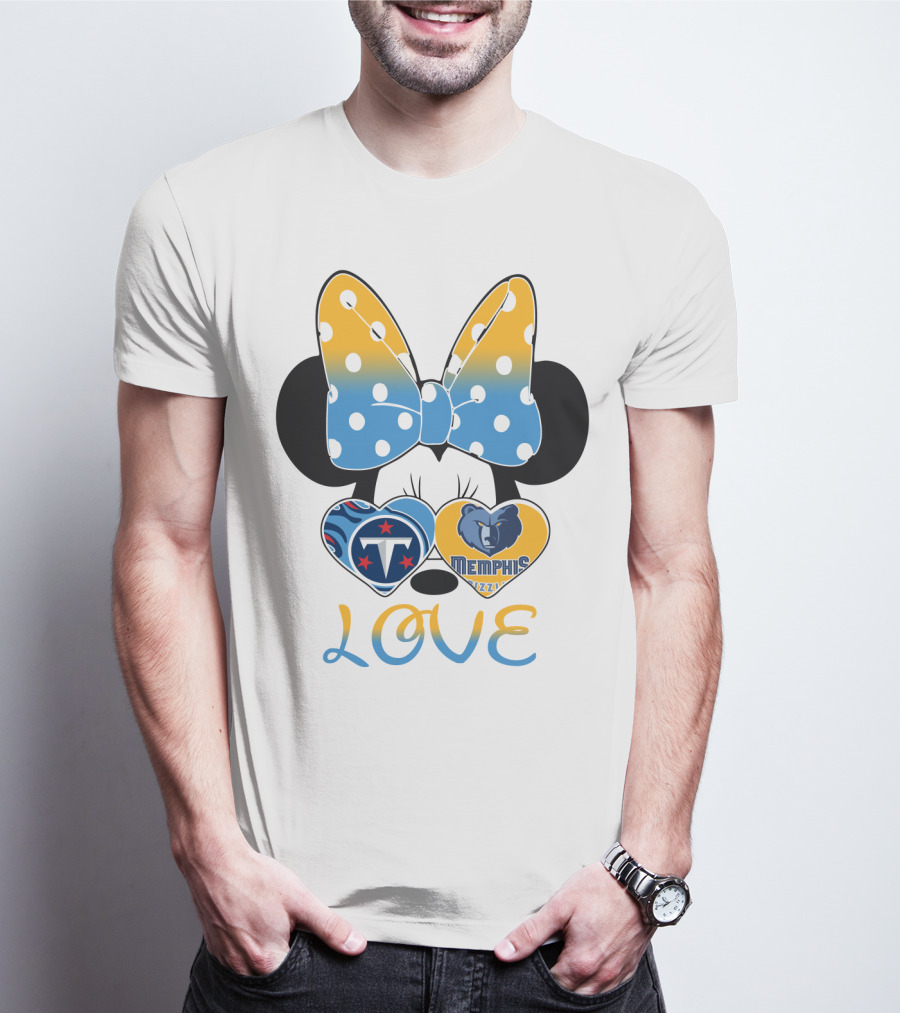 Love Tennessee Titans Memphis Grizzlies Minnie Bow Hearts T-Shirt