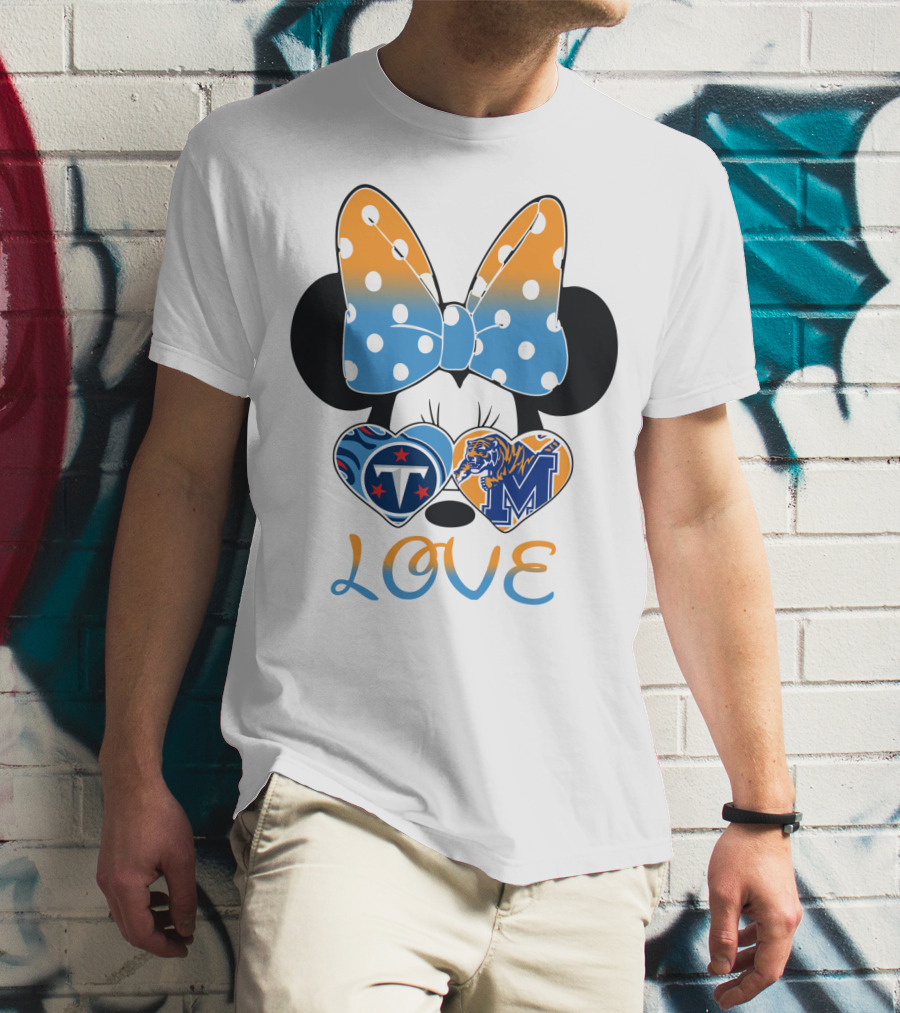 Tennessee Titans Memphis Tigers Love Bow Hearts T-Shirt