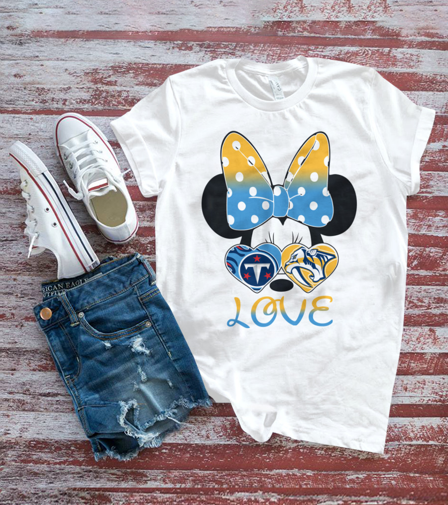 Love Minnie Ears Tennessee Titans Predators Hearts T-Shirt