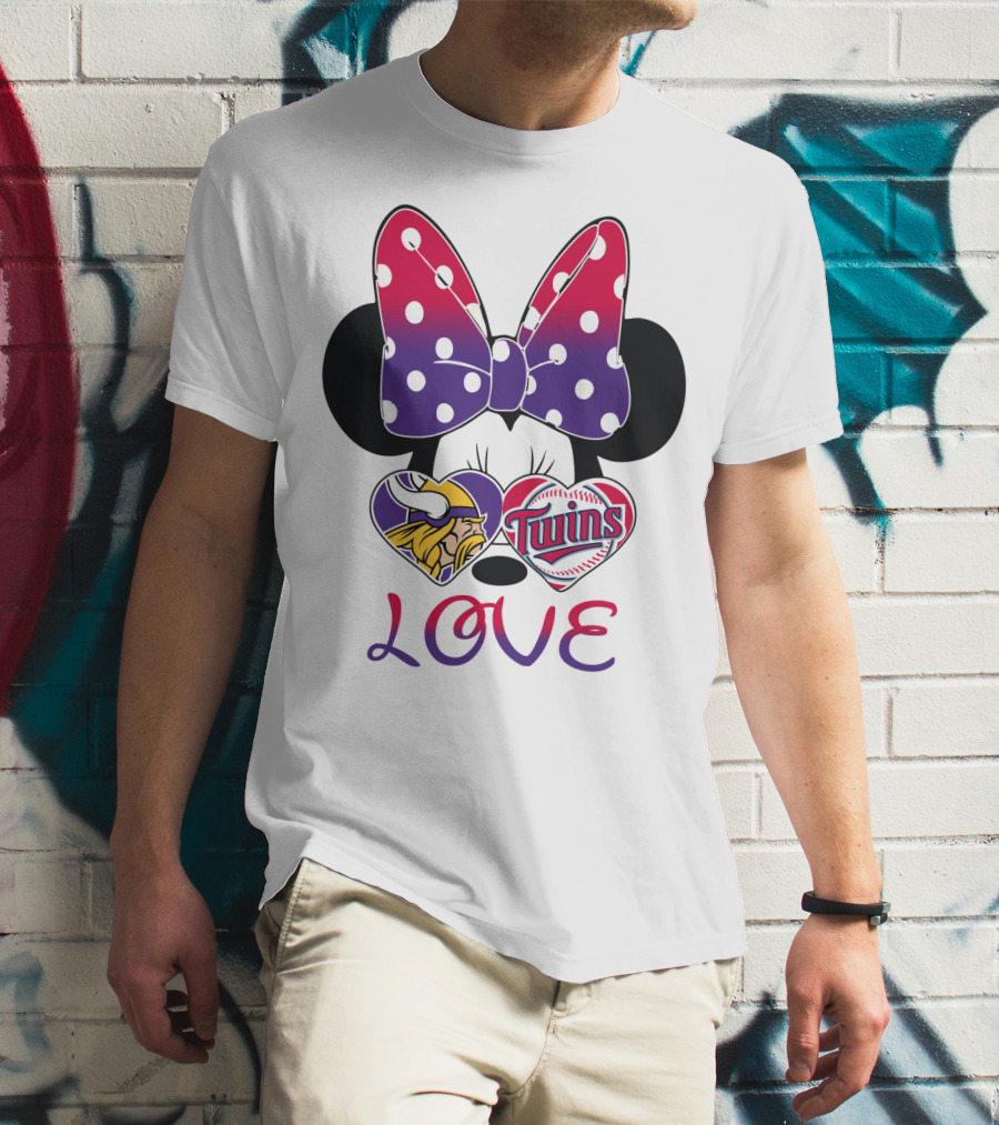 Minnie Mouse Love Vikings Twins Bow Hearts T-Shirt
