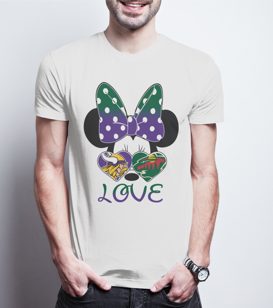 Minnesota Vikings Minnesota Wild Love Mickey Mouse Bow T-Shirt