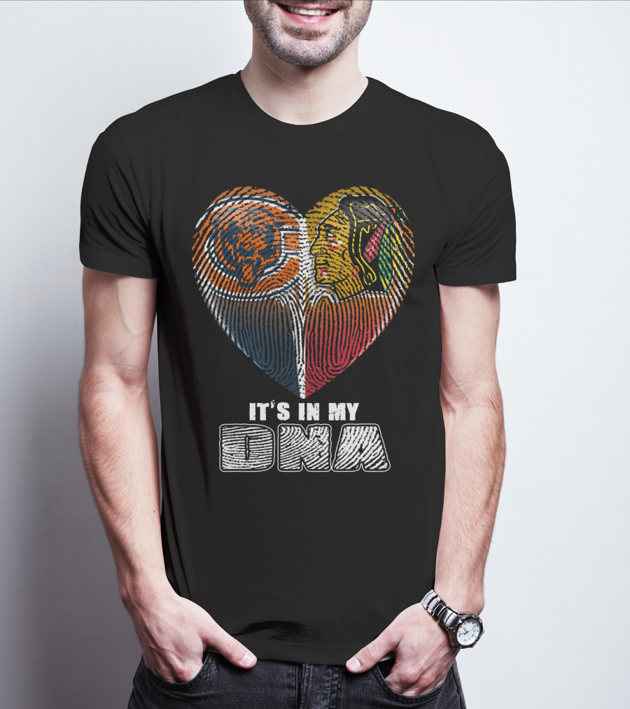It's In My Dna Chicago Bears Blackhawks Fingerprint Heart T-Shirt