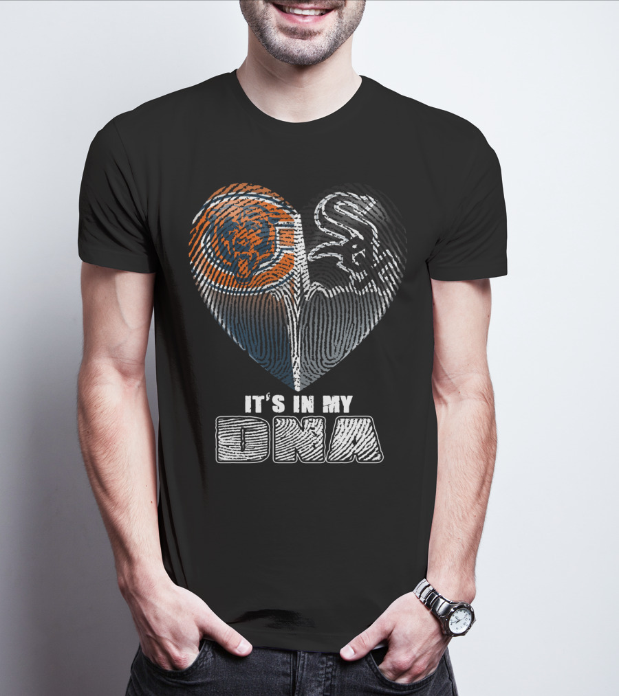 It's In My Dna Chicago Bears White Sox Heart Fingerprint T-Shirt