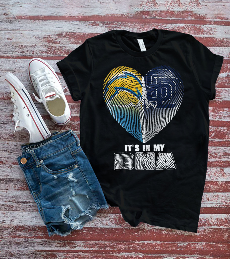 It's In My Dna Chargers Padres Heart Fingerprint T-Shirt