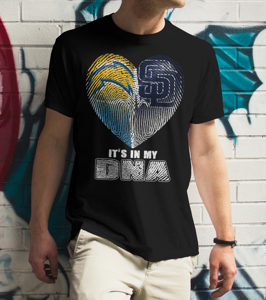 It's In My Dna Chargers Padres Heart Fingerprint T-Shirt