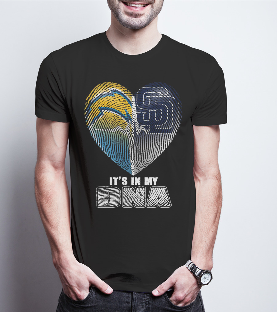 It's In My Dna Chargers Padres Heart Fingerprint T-Shirt
