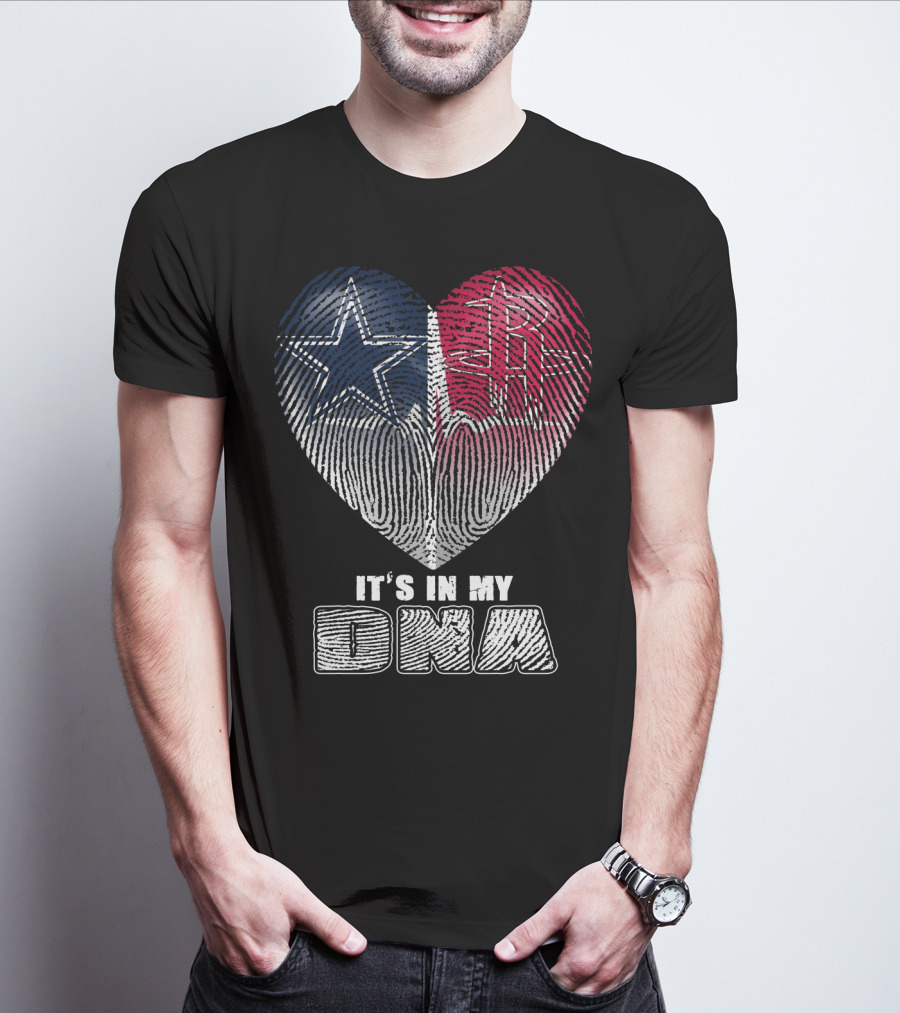It's In My Dna Dallas Houston Heart Fingerprint T-Shirt