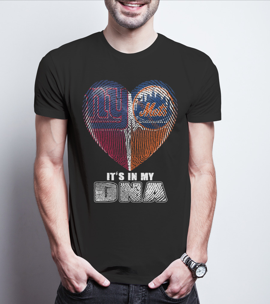 It's In My Dna Ny Giants Mets Fingerprint Heart T-Shirt