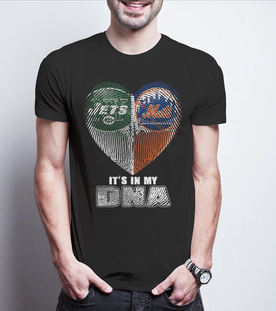 Jets Mets It's In My Dna Fingerprint Heart T-Shirt