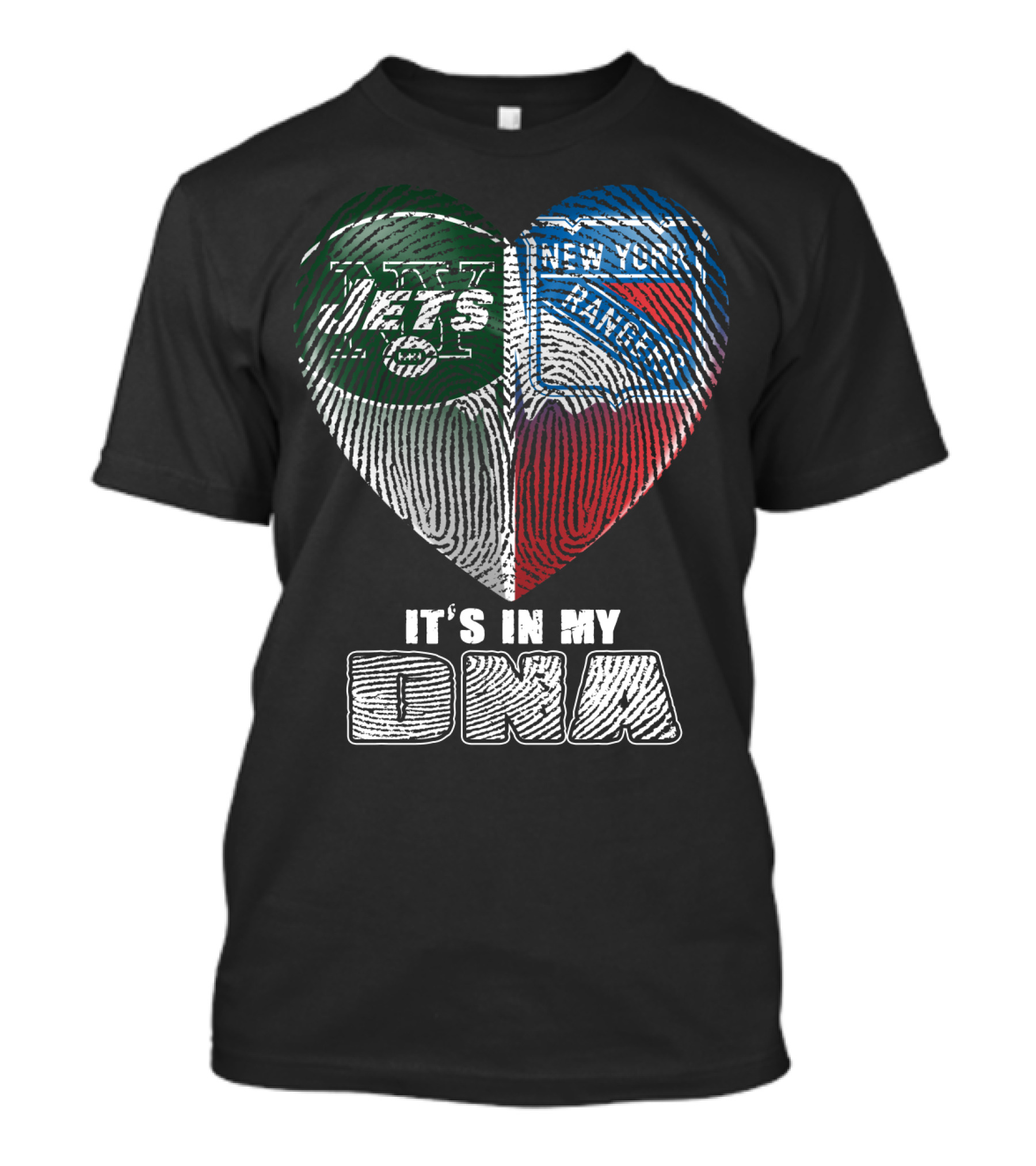 New York Jets And Rangers It's In My Dna Heart Fingerprint T-Shirt