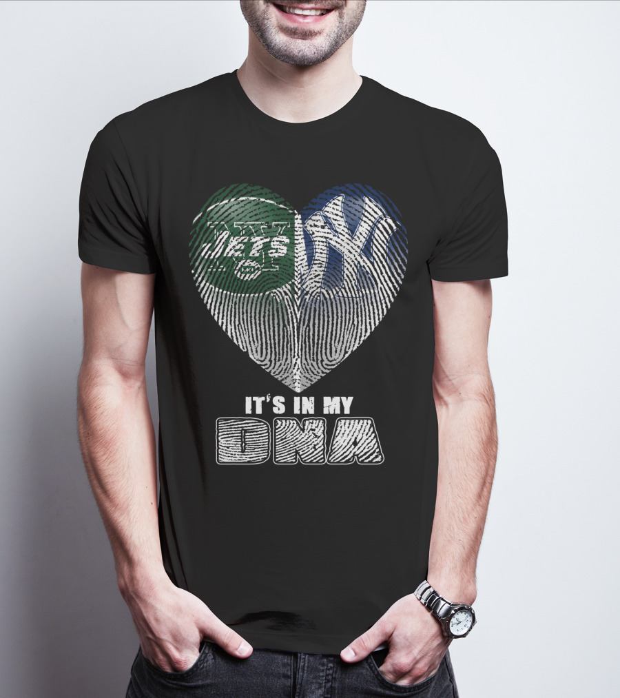 It's In My Dna Jets Yankees Fingerprint Heart T-Shirt