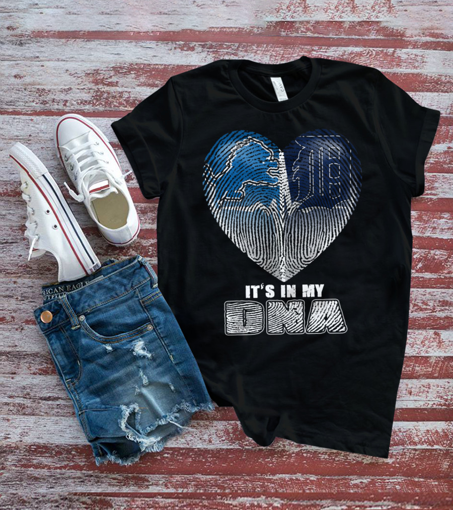 It's In My Dna Detroit Lions Tigers Heart Fingerprint T-Shirt