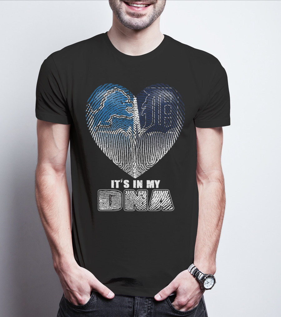 It's In My Dna Detroit Lions Tigers Heart Fingerprint T-Shirt