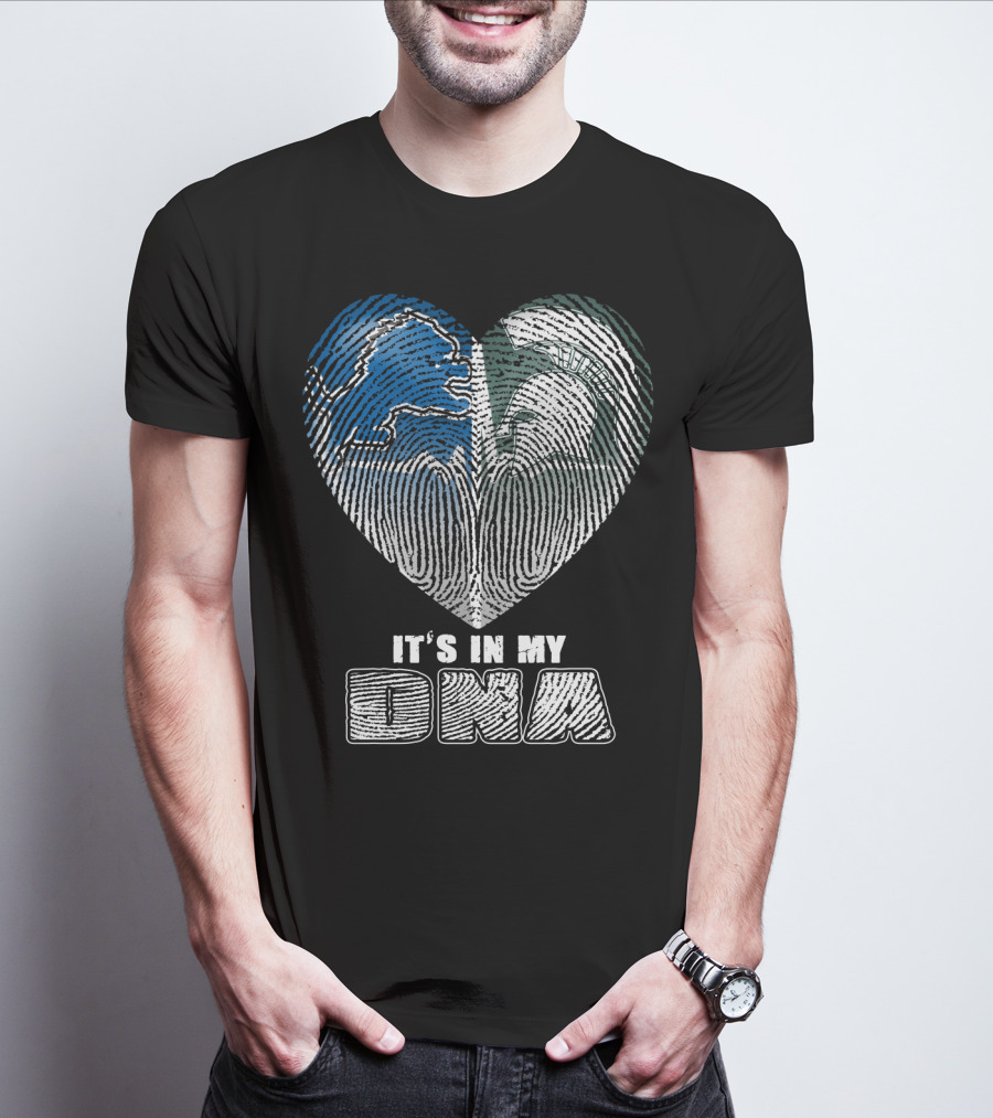 It's In My Dna Detroit Lions Michigan State Fingerprint Heart T-Shirt