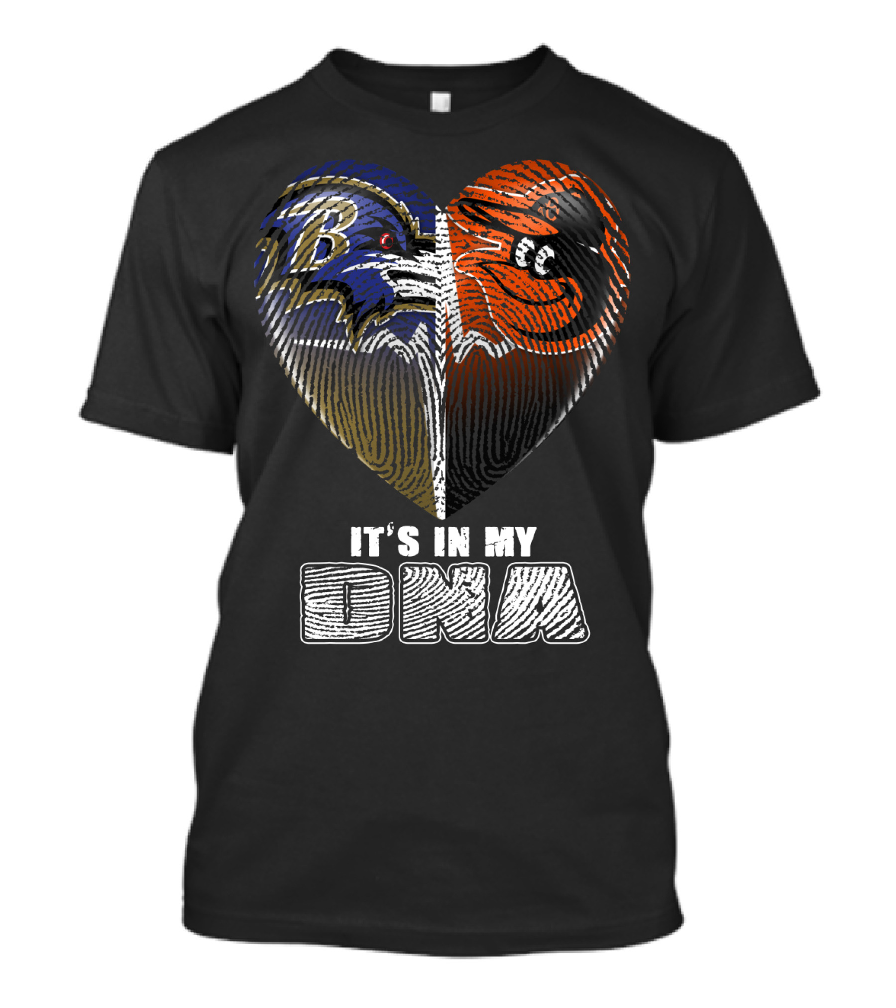 It's In My Dna Ravens Orioles Heart Fingerprint T-Shirt