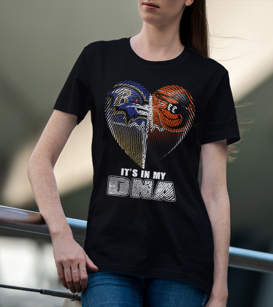 It's In My Dna Ravens Orioles Heart Fingerprint T-Shirt