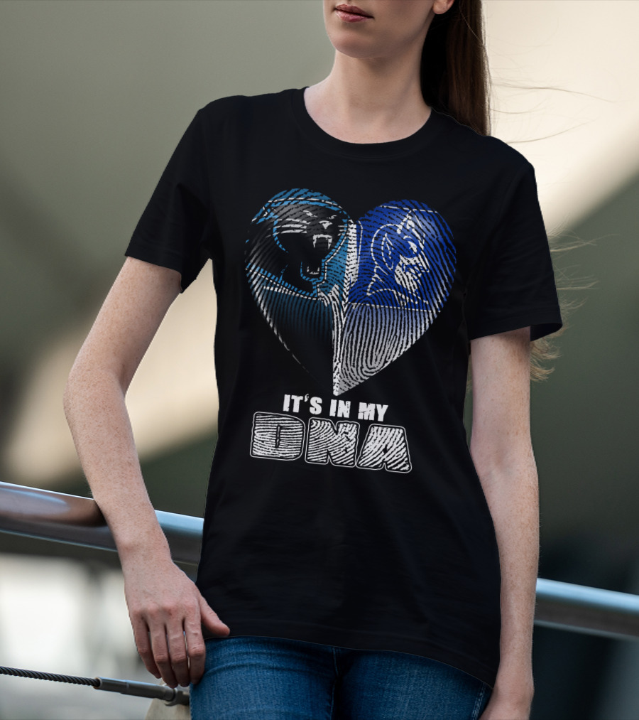 It's In My Dna Carolina Panthers And Duke Blue Devils Fingerprint Heart T-Shirt