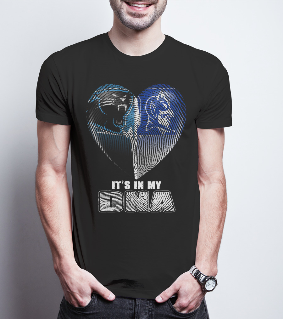 It's In My Dna Carolina Panthers And Duke Blue Devils Fingerprint Heart T-Shirt