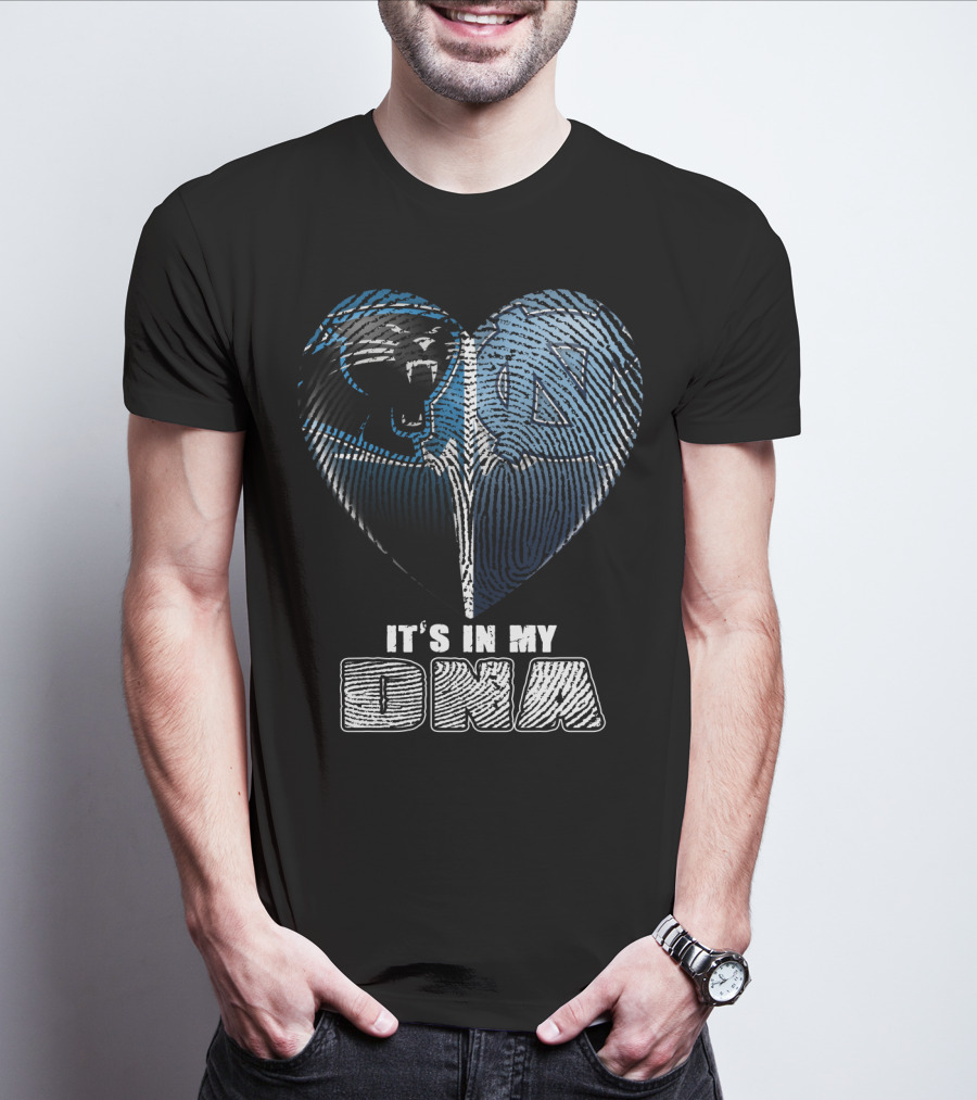It's In My Dna Carolina Panthers North Carolina Tar Heels Heart Fingerprint T-Shirt