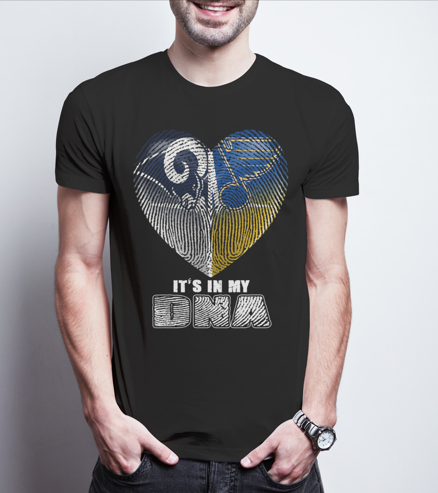 It's In My Dna Rams Blues Heart Fingerprint T-Shirt