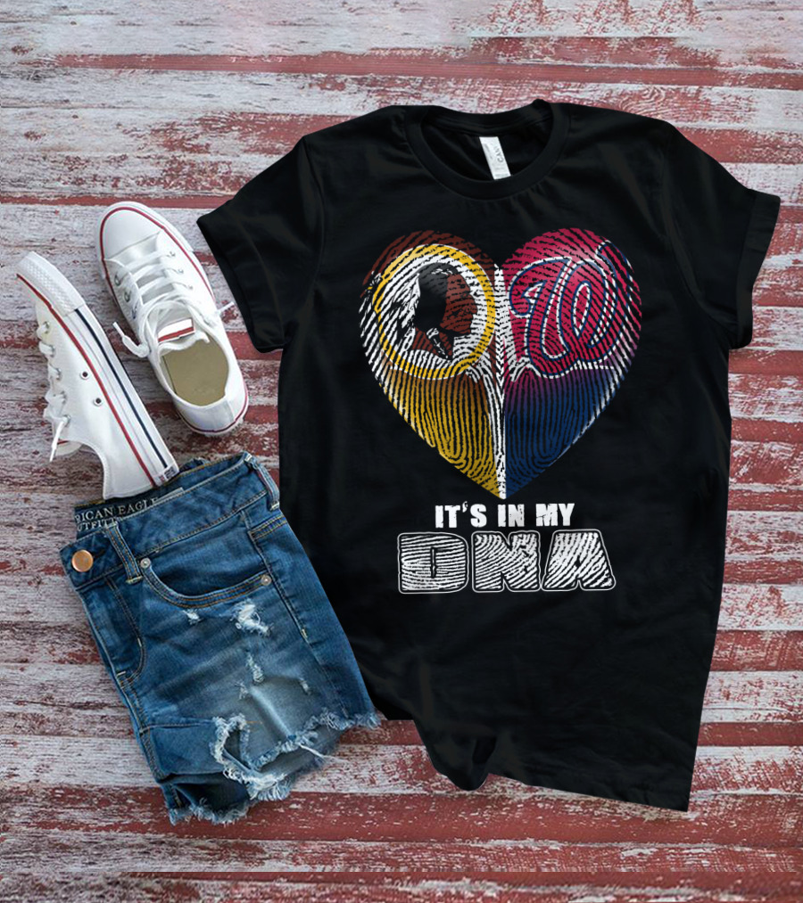 It's In My Dna Washington Redskins Washington Nationals Heart Fingerprint T-Shirt