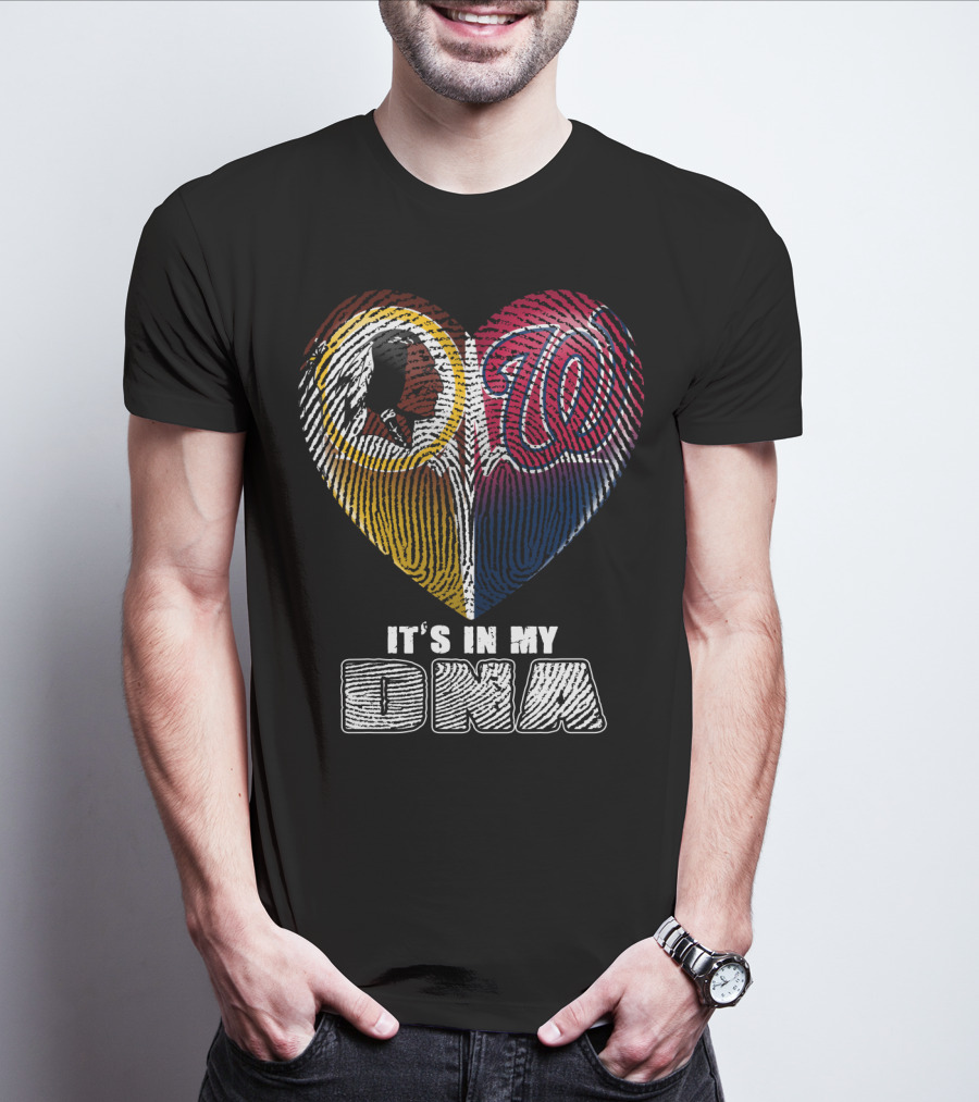 It's In My Dna Washington Redskins Washington Nationals Heart Fingerprint T-Shirt