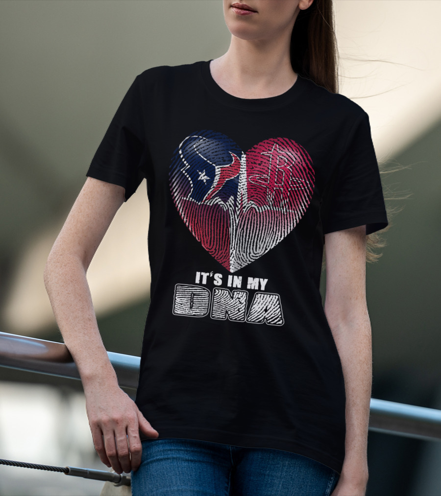 It's In My Dna Houston Texans Houston Rockets Heartbeat Fingerprint T-Shirt