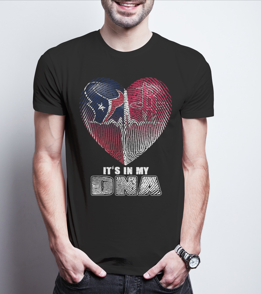 It's In My Dna Houston Texans Houston Rockets Heartbeat Fingerprint T-Shirt