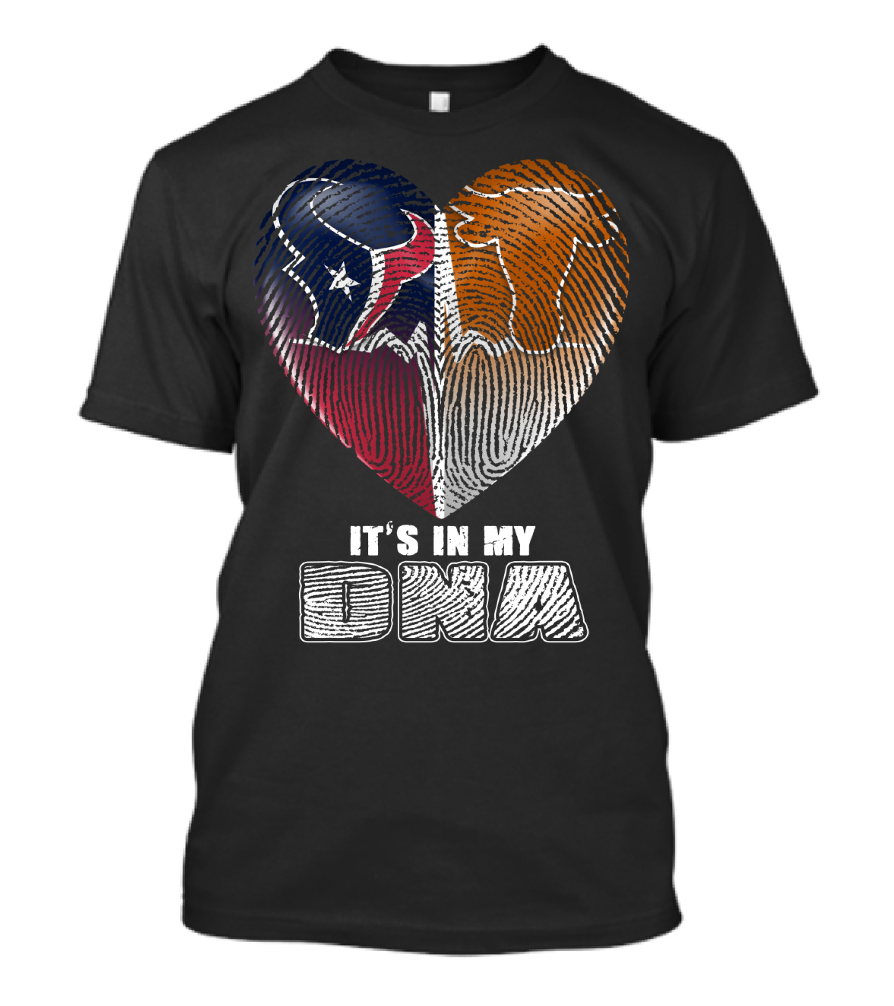 It's In My Dna Texans And Longhorns Heart Fingerprint T-Shirt