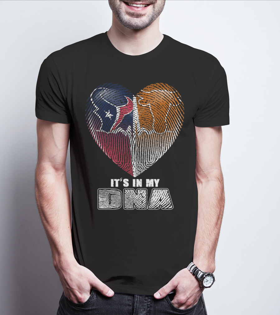 It's In My Dna Texans And Longhorns Heart Fingerprint T-Shirt