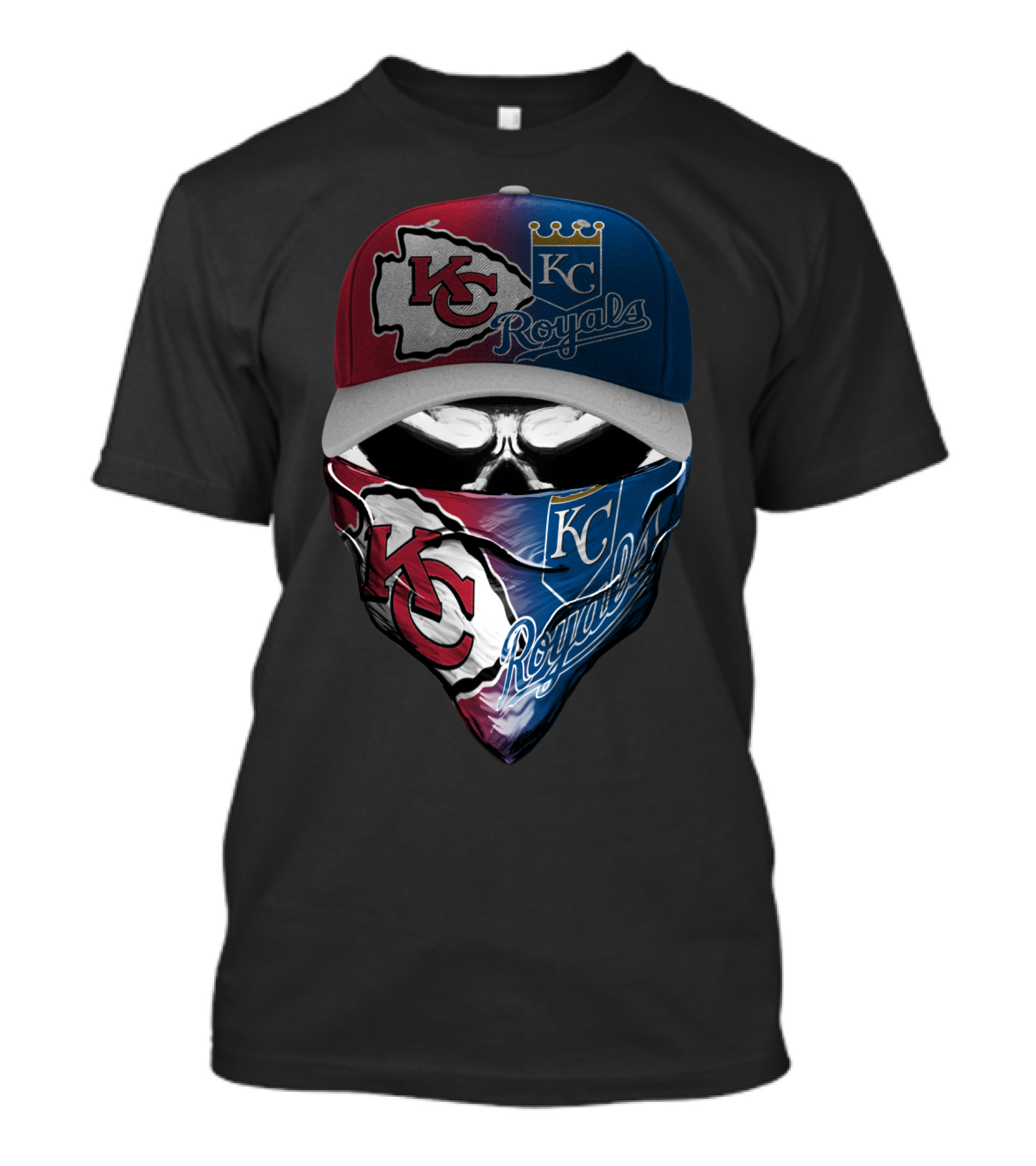 Kansas City Chiefs Royals Skull Mask Logo Mashup T-Shirt