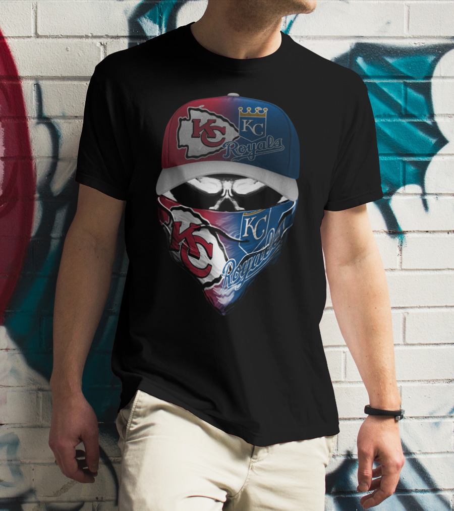 Kansas City Chiefs Royals Skull Mask Logo Mashup T-Shirt