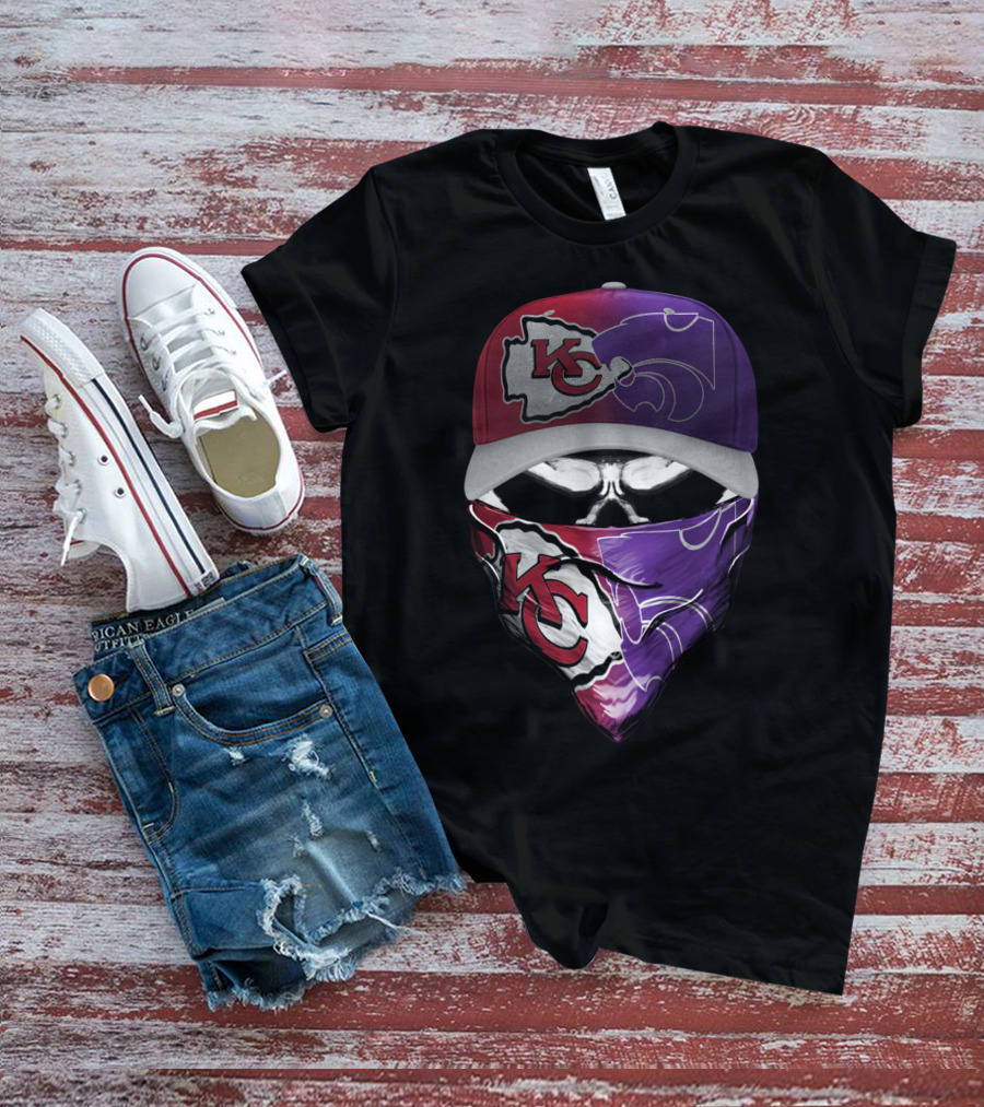Kansas City Chiefs Kansas State Wildcats Fan Skull Mask T-Shirt