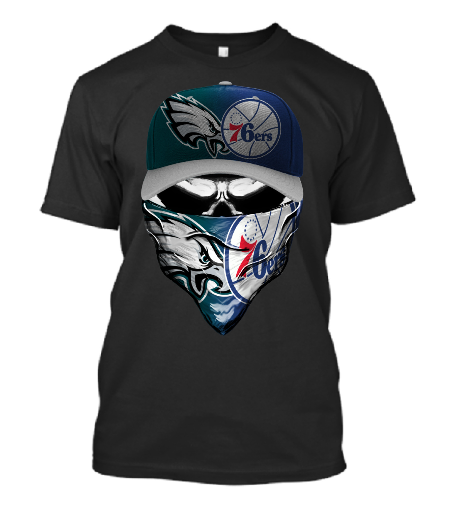 Philadelphia Eagles And 76ers Skull Bandana And Cap T-Shirt