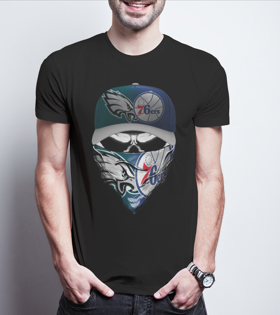 Philadelphia Eagles And 76ers Skull Bandana And Cap T-Shirt