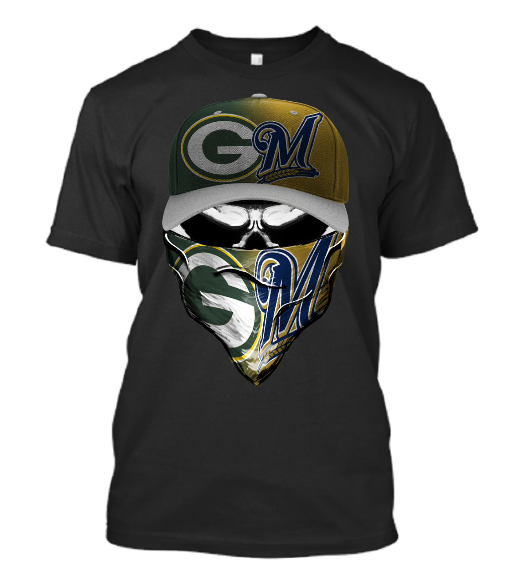 Green Bay Packers Milwaukee Brewers Skull Cap Bandana Blend T-Shirt
