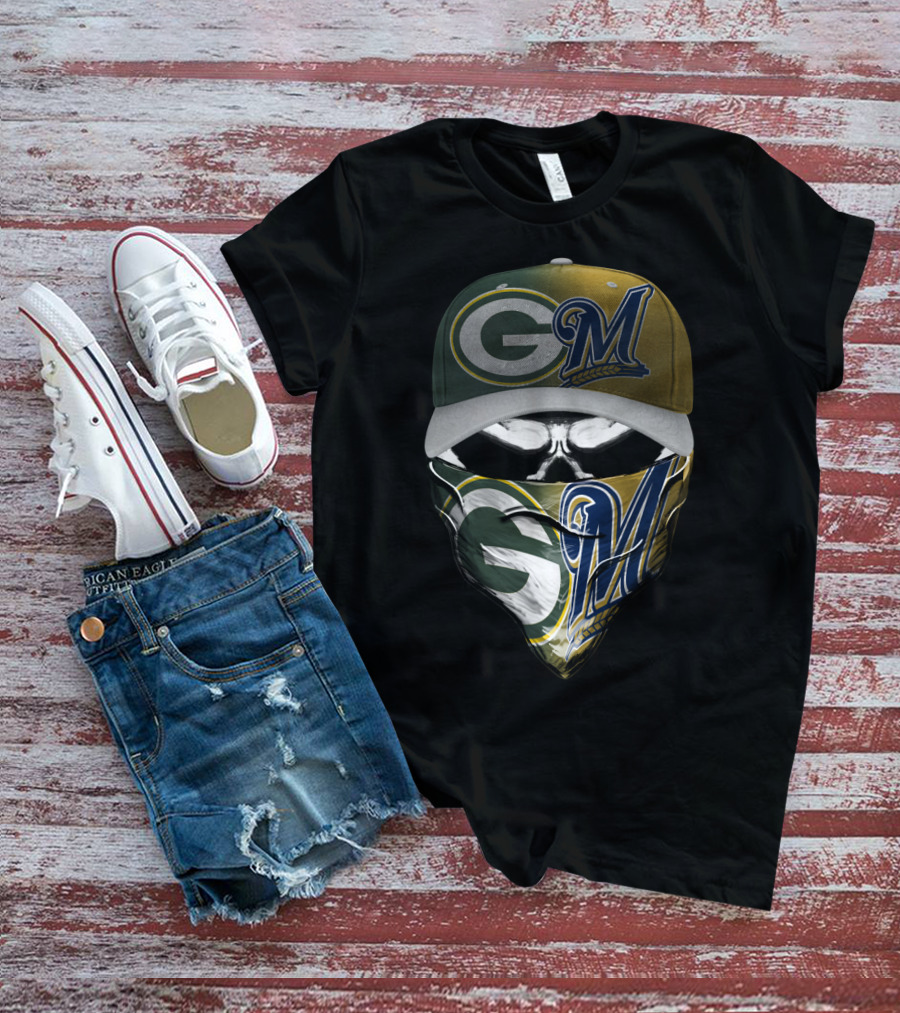 Green Bay Packers Milwaukee Brewers Skull Cap Bandana Blend T-Shirt